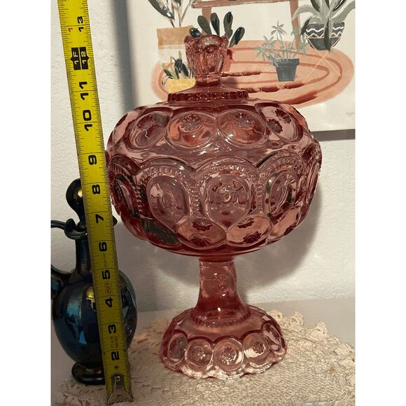 Vintage HUGE L.E. Smith Moon and Stars Tall Covered Compote – 12.875" PINK - Picture 10 of 10